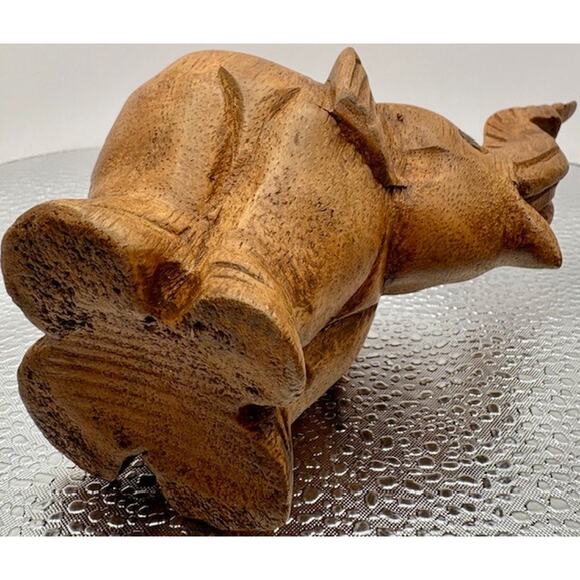 Wooden Elephant "Lucky Trunk Up Style" - Hand Carved 4" x 5" - Picture 6 of 10